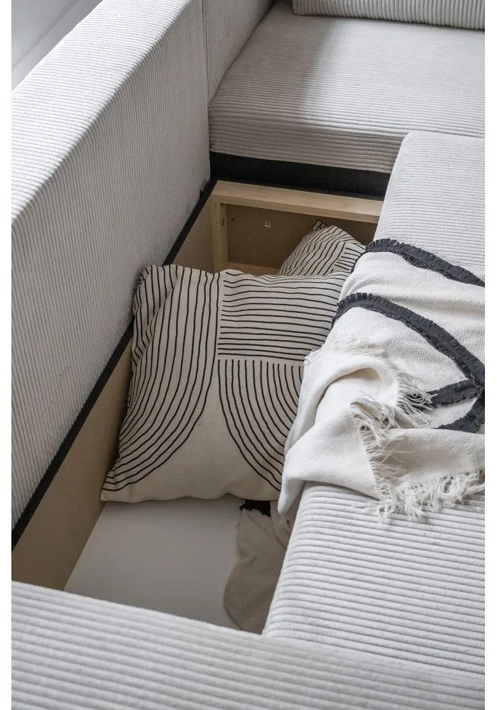 Biela menčestrová rozkladacia rohová pohovka (pravý roh) Brave Dave – Miuform