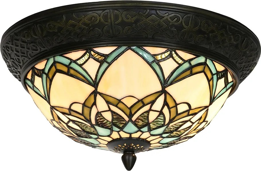 Béžovo-hnedá stropná lampa Tiffany Delafosse - Ø 37*19 cm E14/ 2*40W