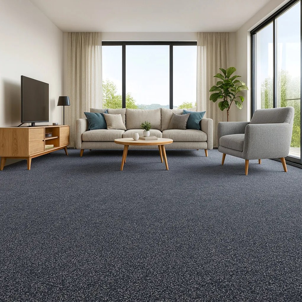 Lano, Koberec metráž Supersoft 780 sv. modrý, na mieru s bordúrou, šíře 4m, modrá, ab (mriežka), obývacia izba