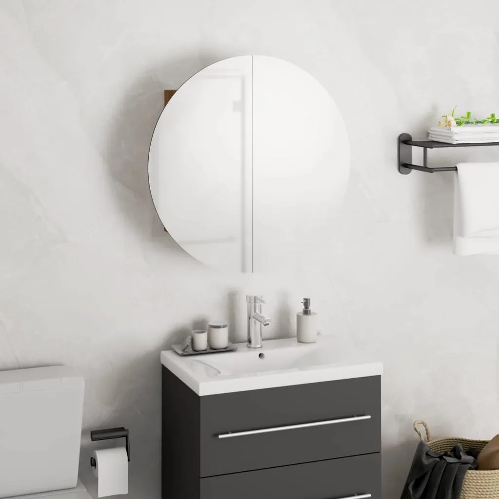 Kúpeľňová skrinka s okrúhlym zrkadlom a LED dub 40x40x17,5 cm 345582