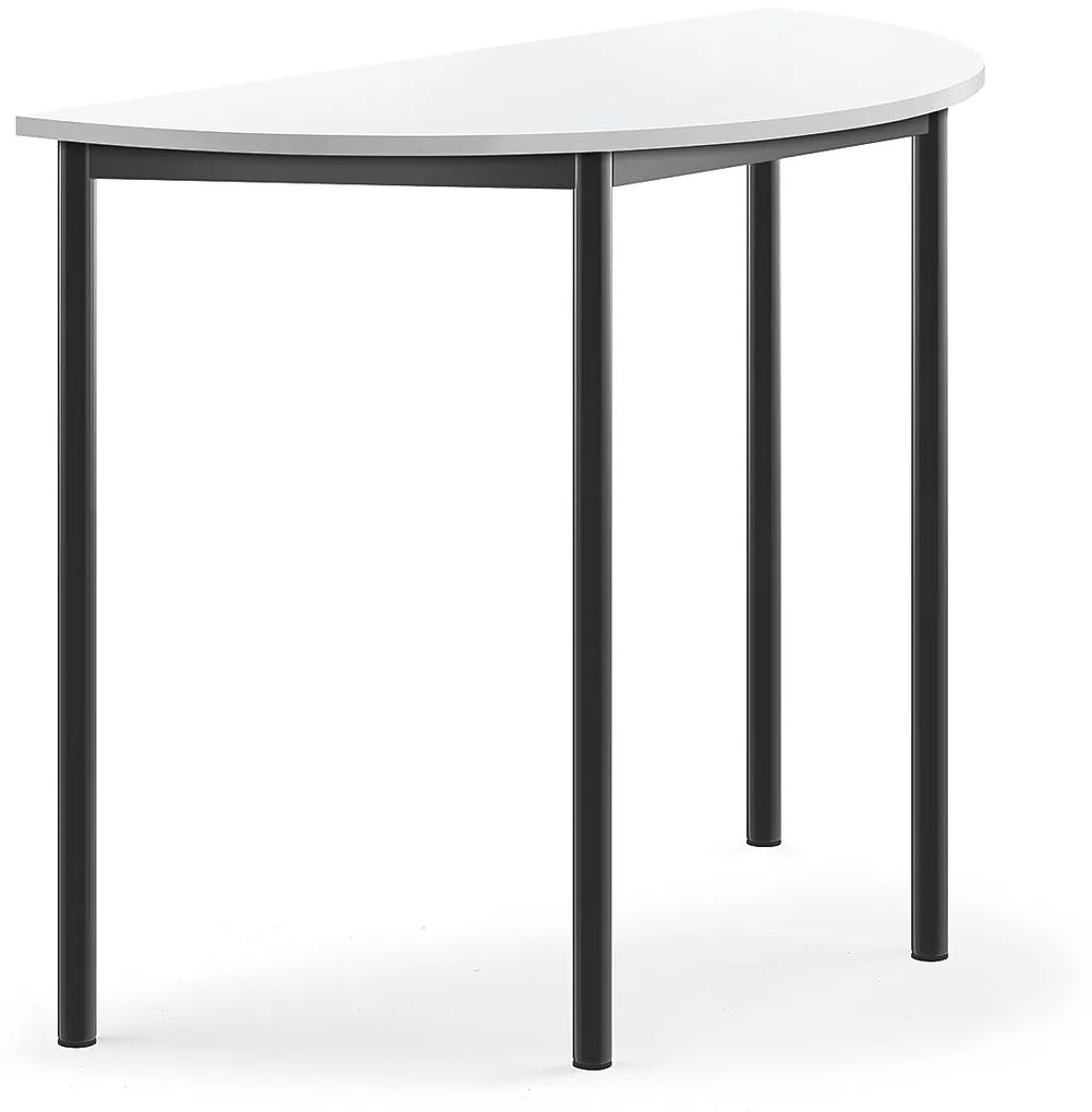 Stôl BORÅS, polkruh, 1200x600x900 mm, laminát - biela, antracit