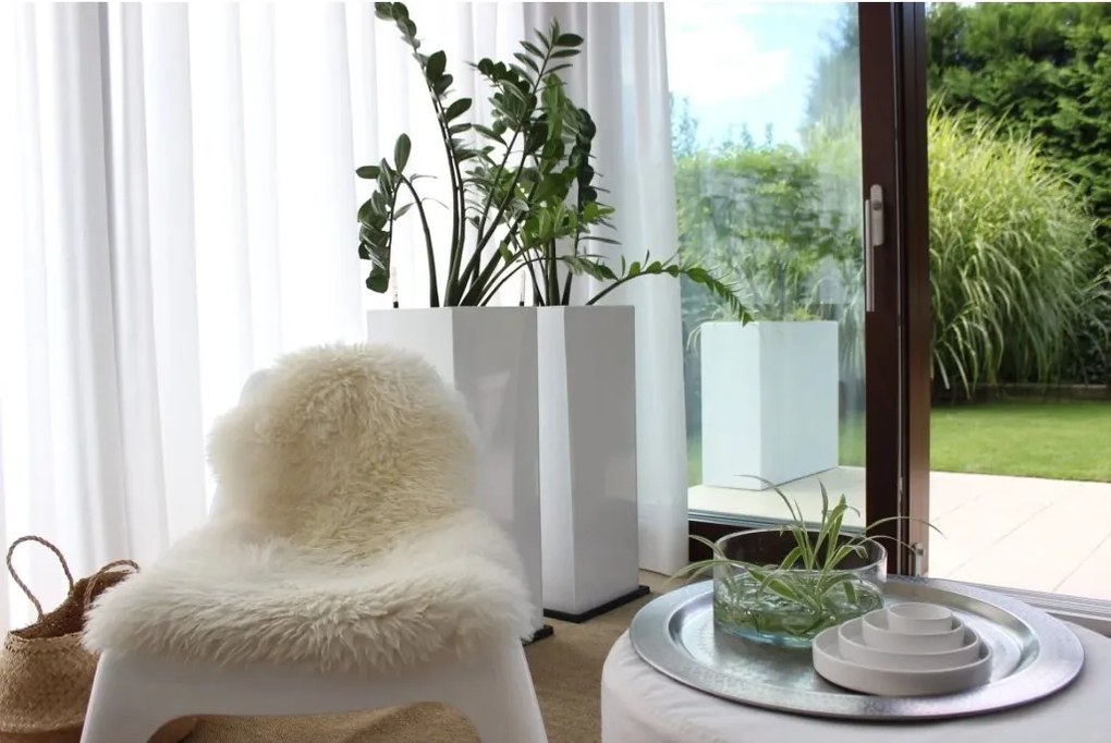 Kvetináč BLOCK, pozink, výška 80 cm, biely, vr. zavlaž. systému