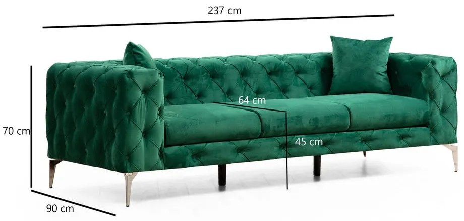 Tmavozelená zamatová pohovka 237 cm Como – Artie