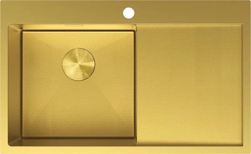 Mexen Exar, 1-komorový nerezový drez s odkvapkávačom, ľavý, 780 x 480 mm, brúsená zlatá, vzor voština, 6433781010L-55HC