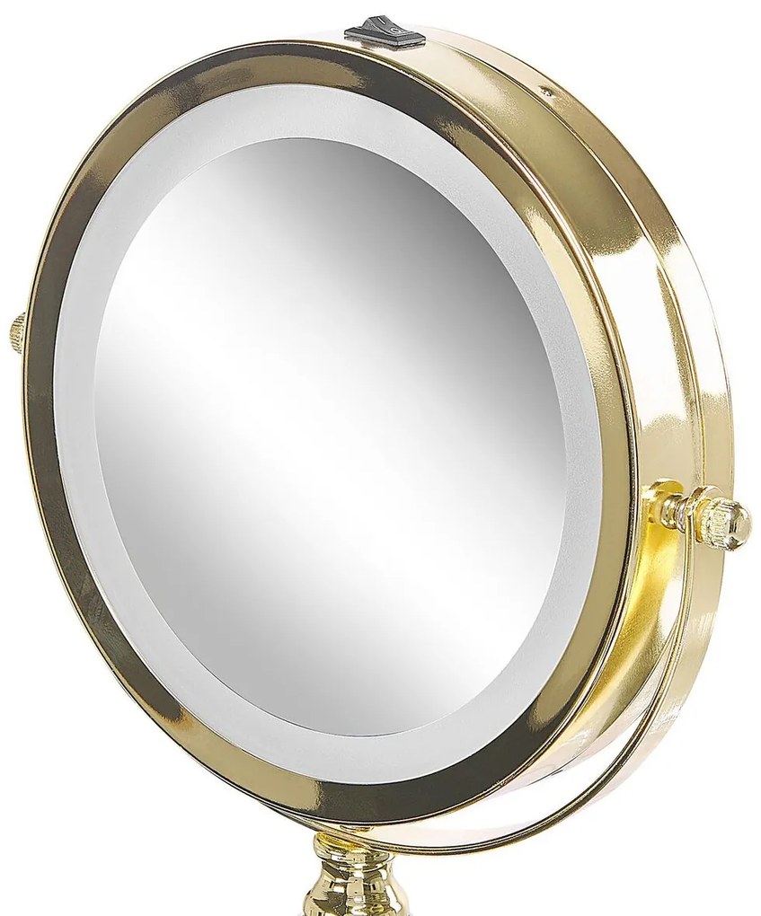 Kozmetické LED zrkadlo ø 18 cm zlaté BAIXAS Beliani