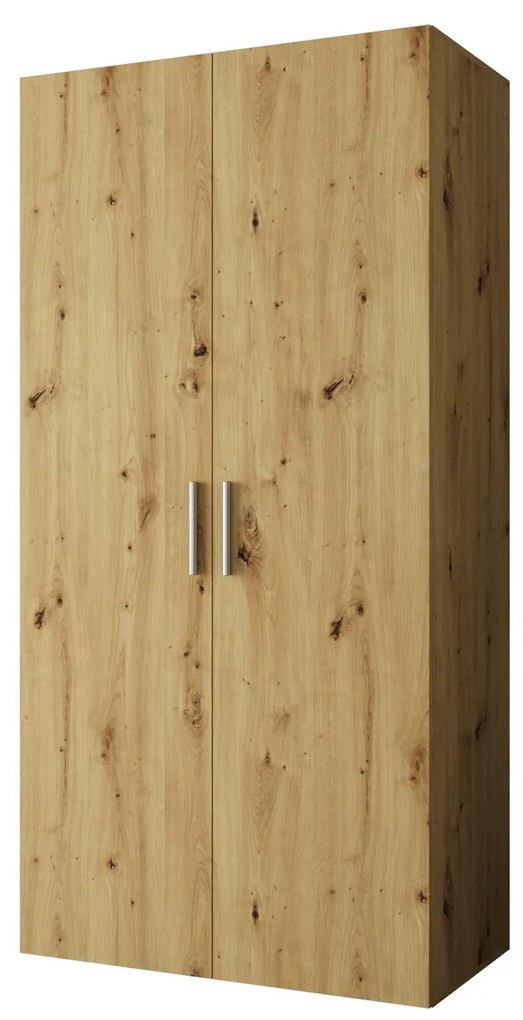Šatníková skriňa 100 cm Borry 1 (dub artisan + strieborná). Akcia -21%. Vlastná spoľahlivá doprava až k Vám domov. 1125746