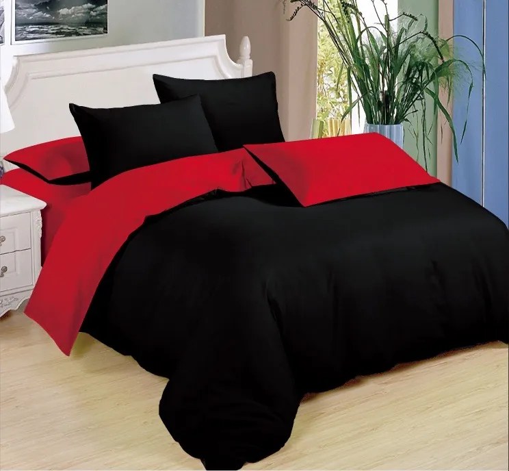 7-dílné povlečení bavlna/mikrovlákno černá červená 140x200 na dvě postele barevná varianta: červená světlá