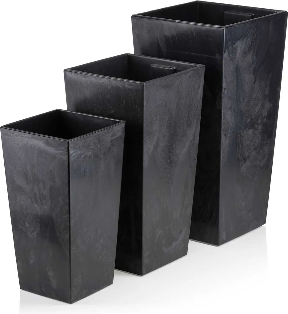 PLASTOVÝ KVETINÁČ PORTO SADA 3KS 67,7X35 CM+46,5X25 CM+57X30 CM IMITÁCIA BETÓNU ČIERNA
