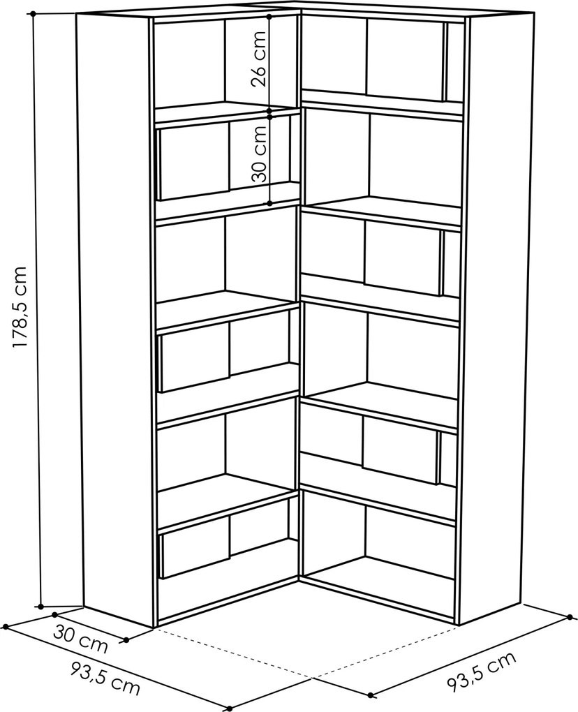 Moderná rohová knižnica Houseland Molly No.4 biela