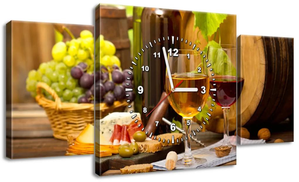 Gario Obraz s hodinami Červené a biele víno - 3 dielny Rozmery: 100 x 70 cm
