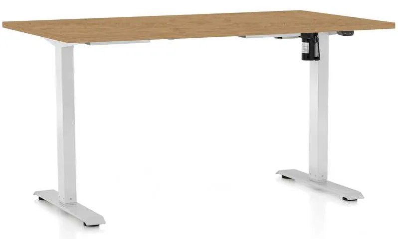 Výškovo nastaviteľný stôl OfficeTech A, 120 x 80 cm, biela podnož, dub kamenný