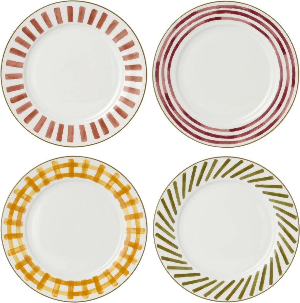 Súprava 4 kameninových tanierov Burgundy & Olive – Ø 20*2 cm