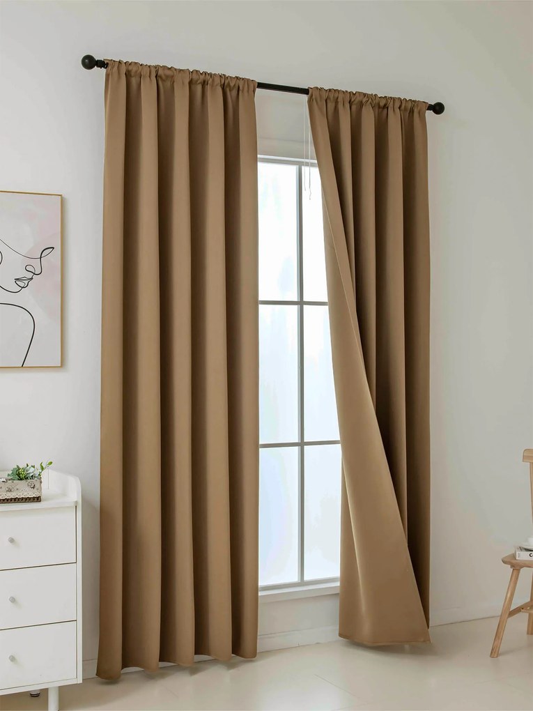 Blackout závesy Elias hnedá – 140 × 280 cm (2 ks) - riasiaca stuha
