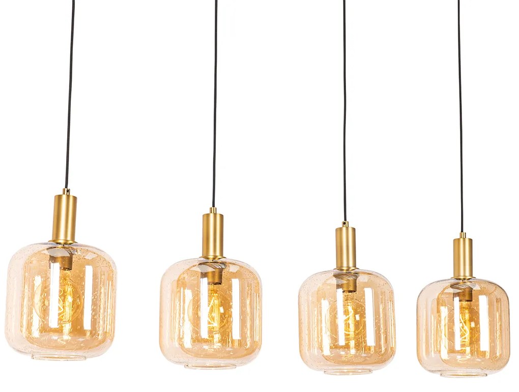 Inteligentné závesné svietidlo čierne s mosadzou a jantárovým sklom 4-svetlá vrátane 4 Wifi G95 - Zuzanna