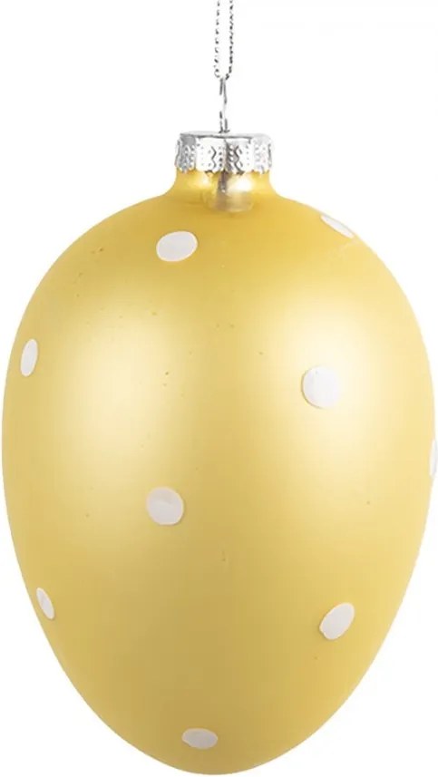 Žlté závesné sklenené vajíčko s bodkami Egg Dots - Ø 8*12 cm