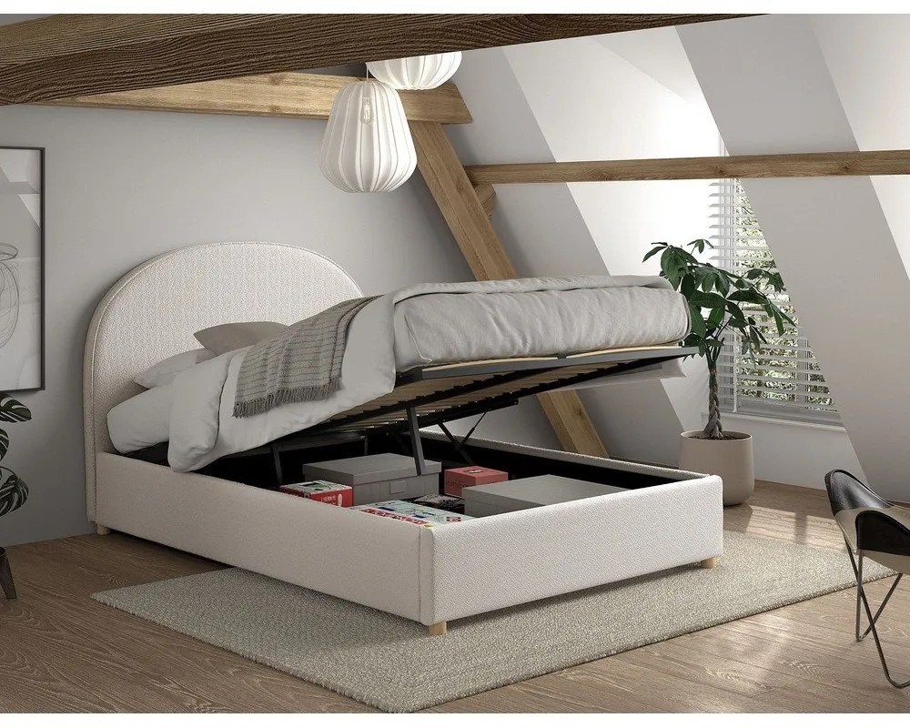 Biela čalúnená dvojlôžková posteľ s úložným priestorom s roštom 140x200 cm Moon – Vipack