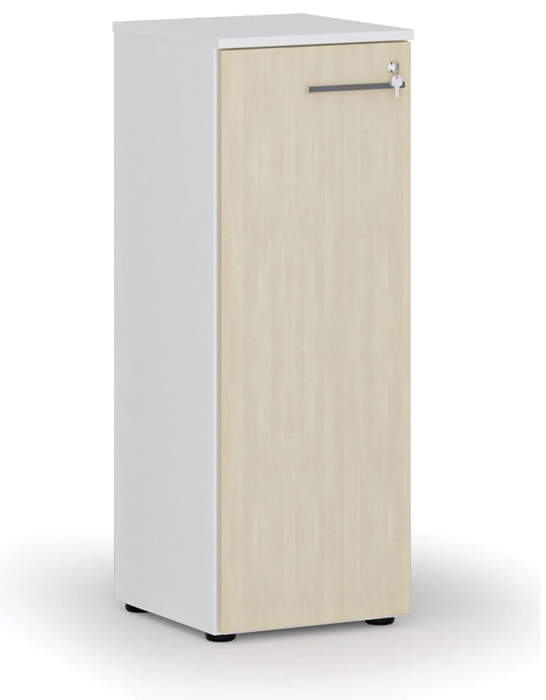 Nízka kancelárska skriňa s dverami PRIMO WHITE, 400 x 420 x 1087 mm, biela/breza