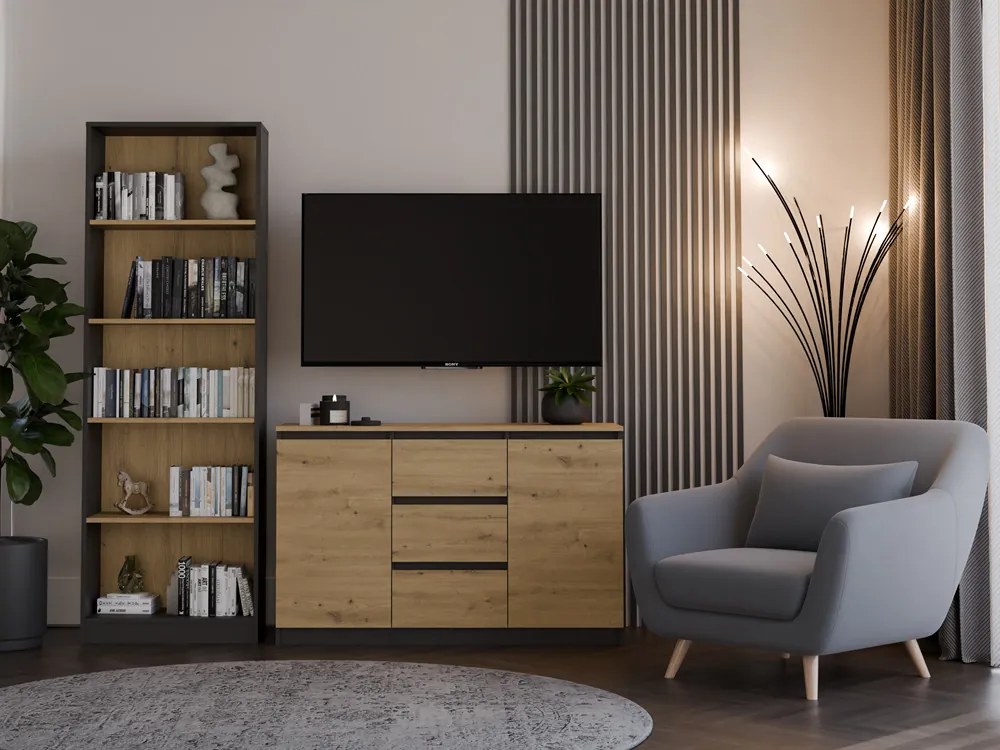 Komoda Musecalo 11 (dub artisan + antracit). Akcia -20%. Vlastná spoľahlivá doprava až k Vám domov. 1132861