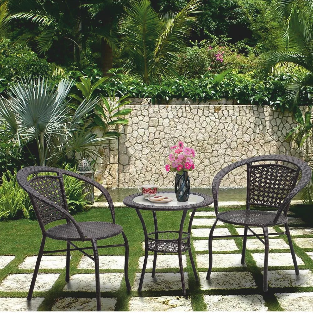 Set ratanového nábytku - LISABON - stolík + 2 kreslá - hnedá