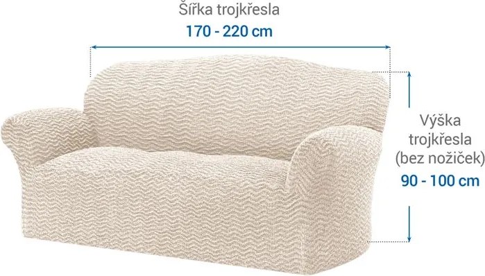 Bielastické poťahy CRISTINA smotanová trojkreslo (š. 170 - 220 cm)