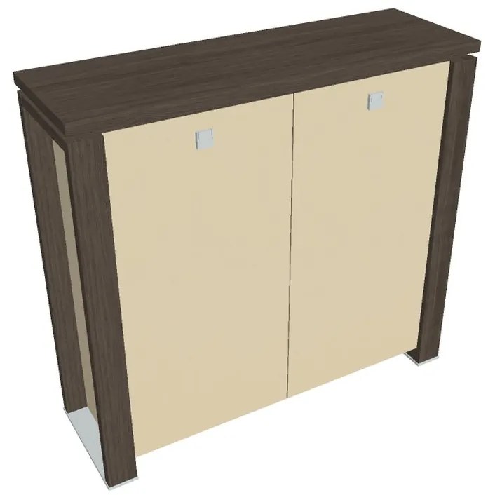 Stredná skriňa Verno+ S 140 x 46 x 130 cm, sklenené dvere, dub antracit / vanilka