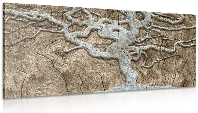 Obraz abstraktný strom na dreve v béžovom prevedení