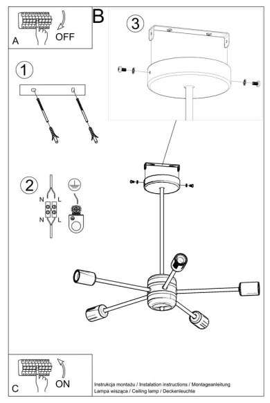 Sollux SL.1022 - Luster na tyči LANGO 5xE27/60W/230V čierna