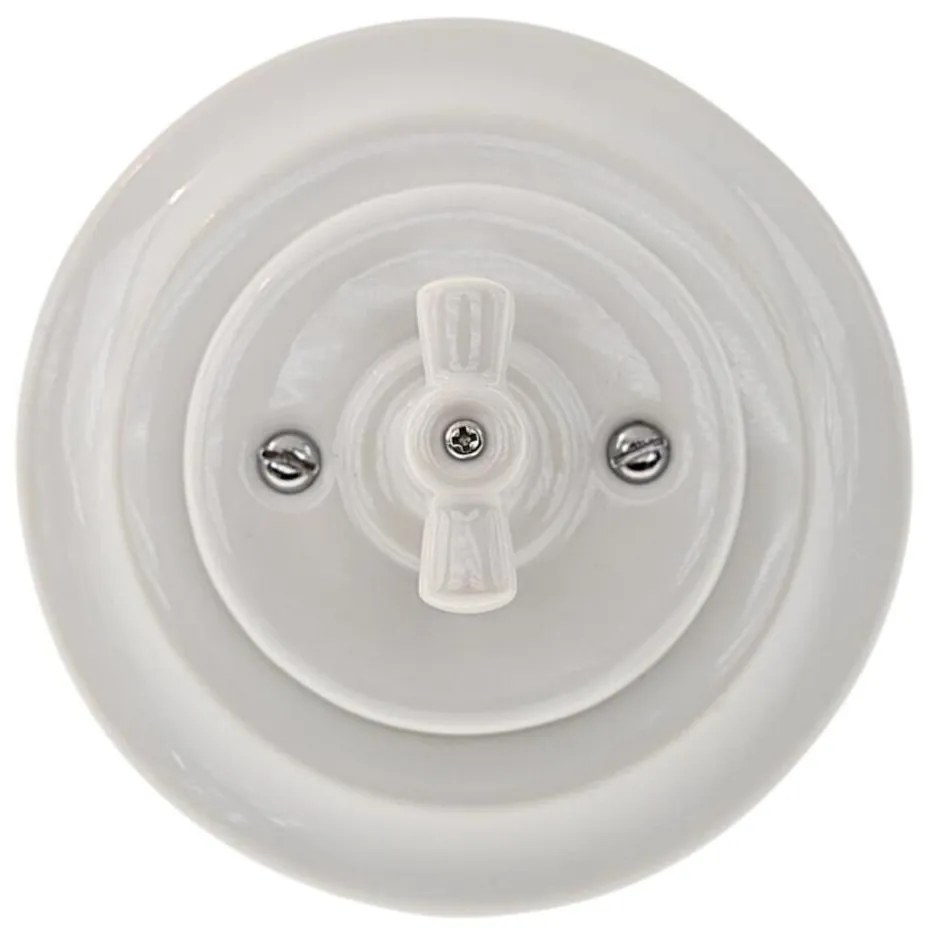 Bohemia-Design - Porcelánový retro otočný vypínač s rámikom č. 1 biela