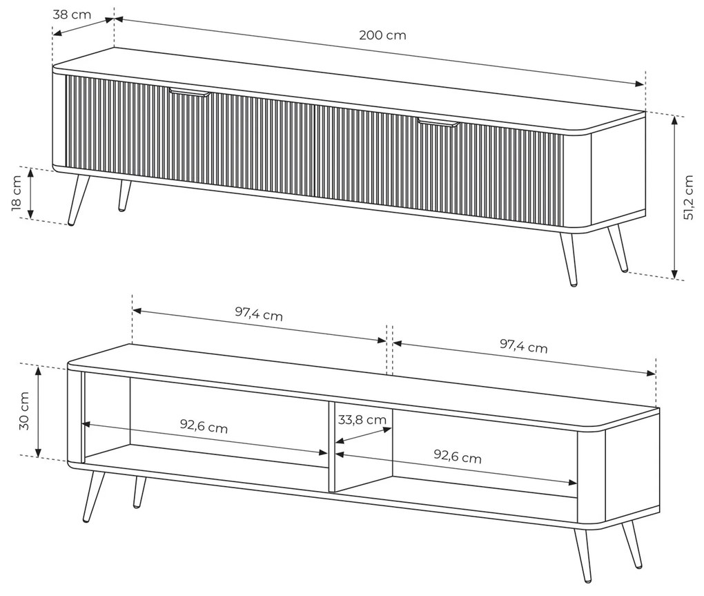 TV stolík Lante 200 2D - čierna
