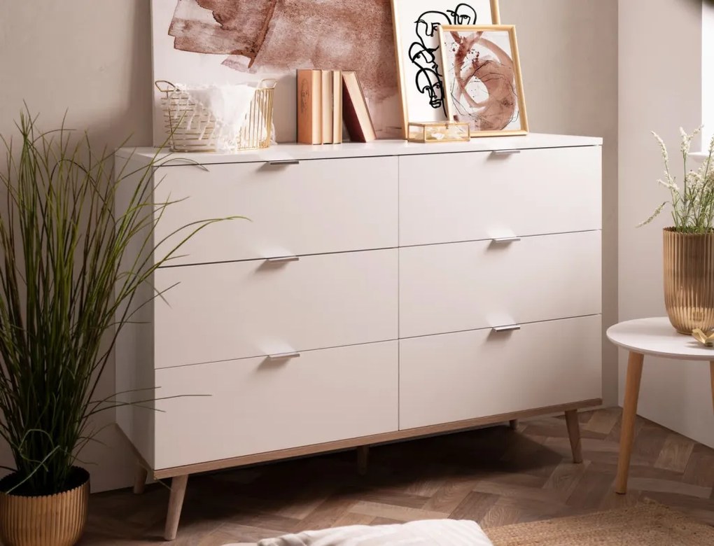 Komoda se 6 zásuvkami Göteborg, bílá/dub sonoma