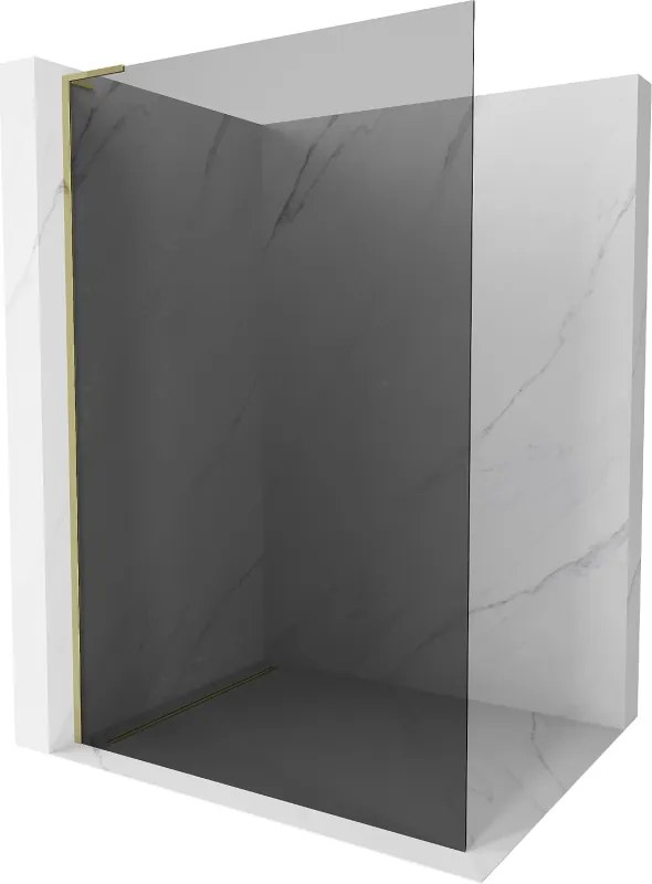 Mexen Kioto L, sprchová zástena Walk-In 110 x 200 cm, 8mm šedé sklo, zlato - 800-110-103-50-40