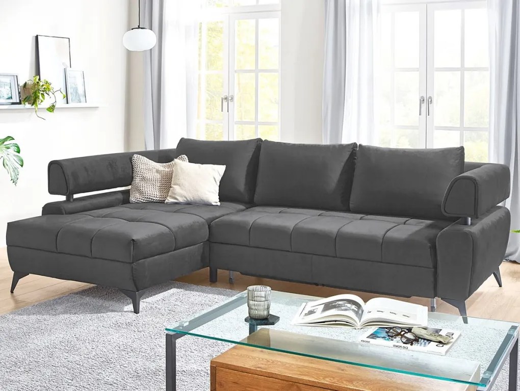 Rohová sedacia súprava Paris, antracitová látka, ľavý roh