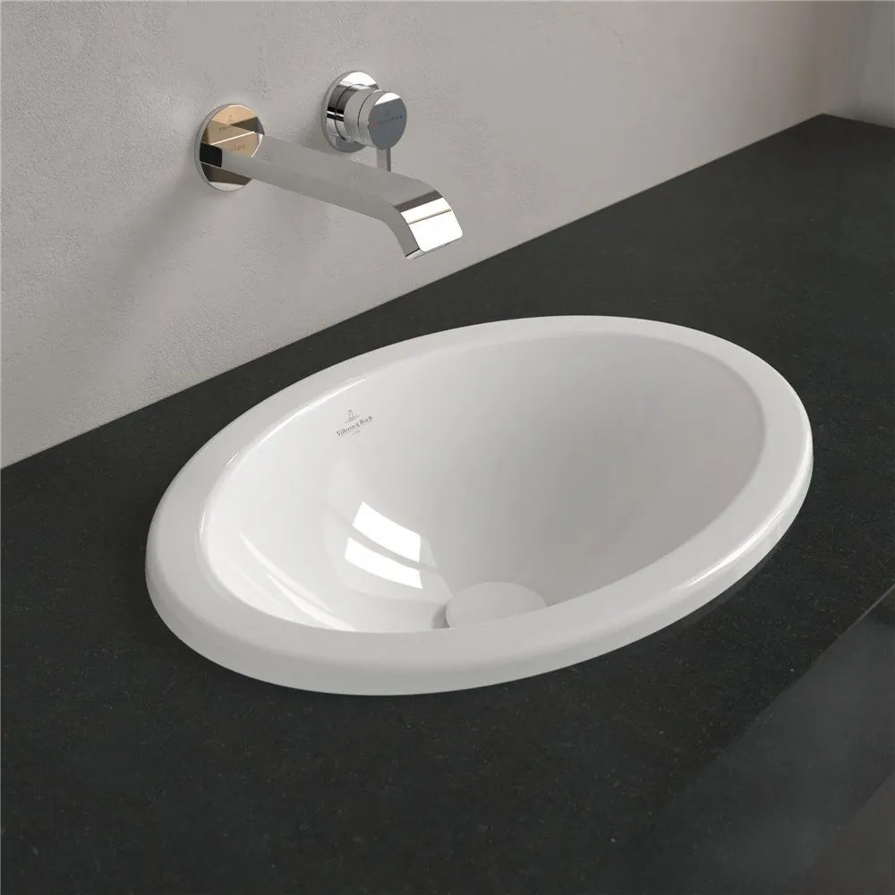 VILLEROY &amp; BOCH Loop &amp; Friends oválne zápustné umývadlo bez otvoru, bez prepadu, 505 x 360 mm, biela alpská, s povrchom CeramicPlus, 4A6101R1