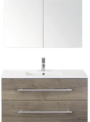 Kúpeľňový nábytkový set Sanox Stretto farba čela tabacco ŠxVxH 101 x 170 x 39 cm s keramickým umývadlom a zrkadlovou skrinkou
