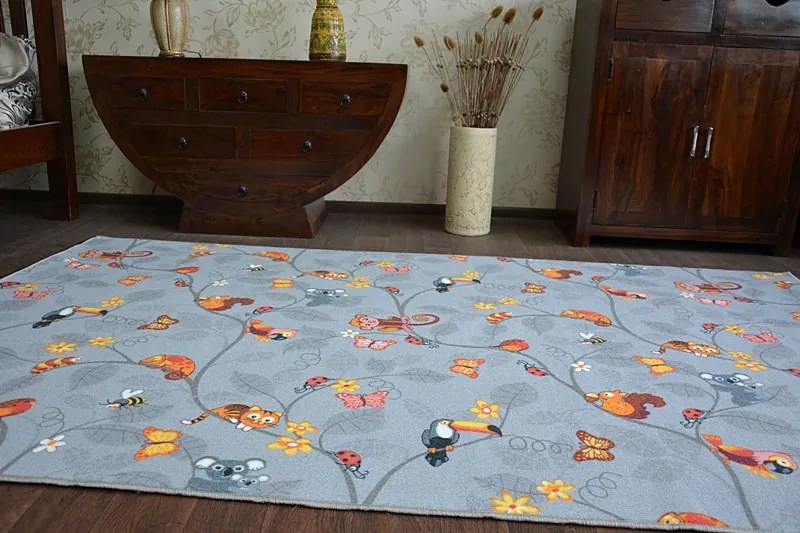 Detský koberec VESELÁ ZVIERATKÁ - sivý