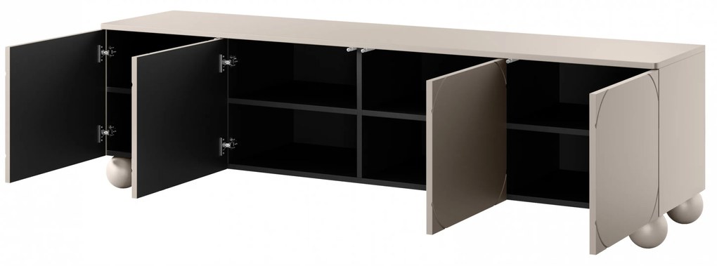 TV skrinka Sonatia II 200 cm štvordverová na guľatých nohách - kašmír