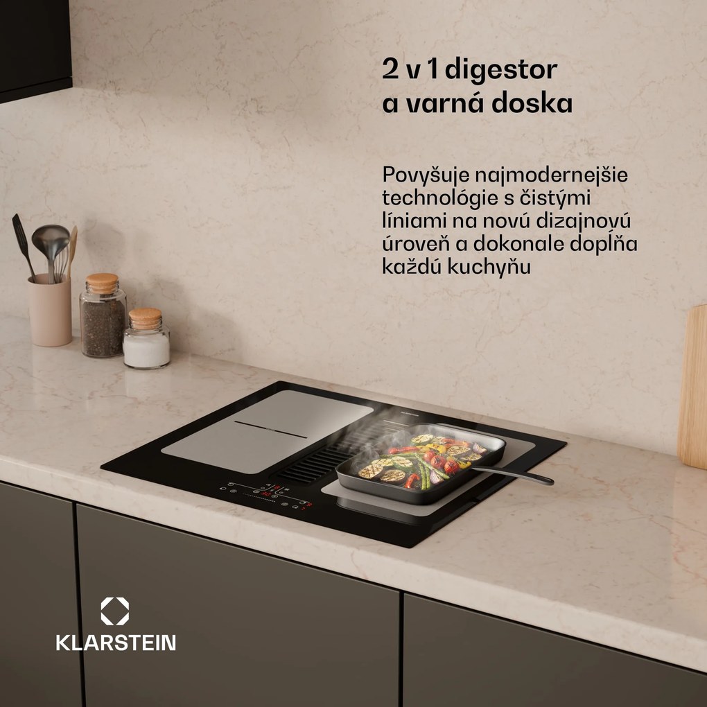 Klarstein Full House indukčná varná doska s odsávaním | 4 varné zóny | 7335 W | 530 m³/h | 60 cm