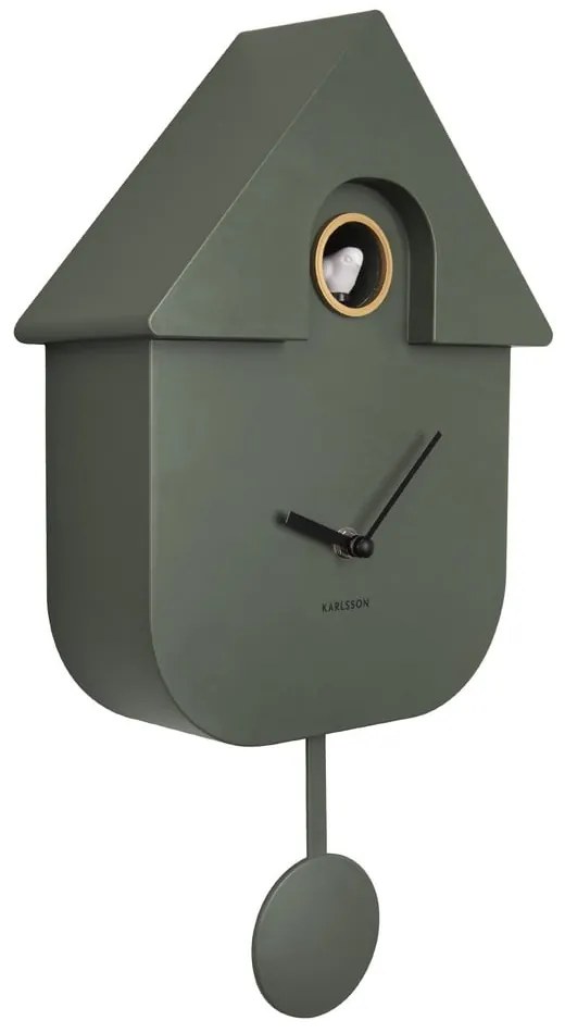 Zelené nástenné kyvadlové hodiny Karlsson Modern Cuckoo, 21,5 x 41,5 cm