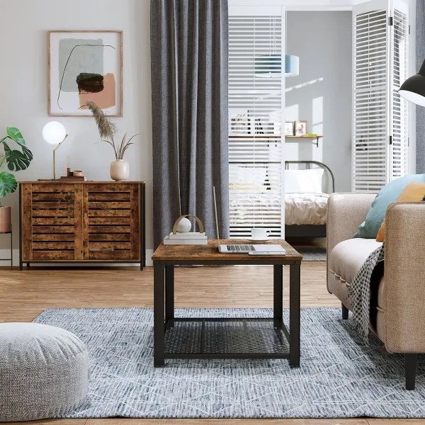 Komoda FIRA s posuvnými dvierkami, hnedá/čierna