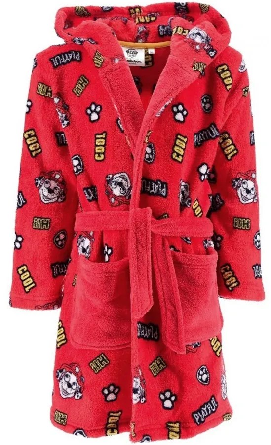 Detský / chlapčenský coral fleece župan s kapucňou Paw Patrol - Marshall, EU 110 Červená