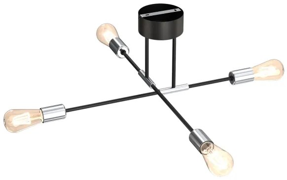Luster na tyči FLAME 4xE27/60W/230V čierna/lesklý chróm