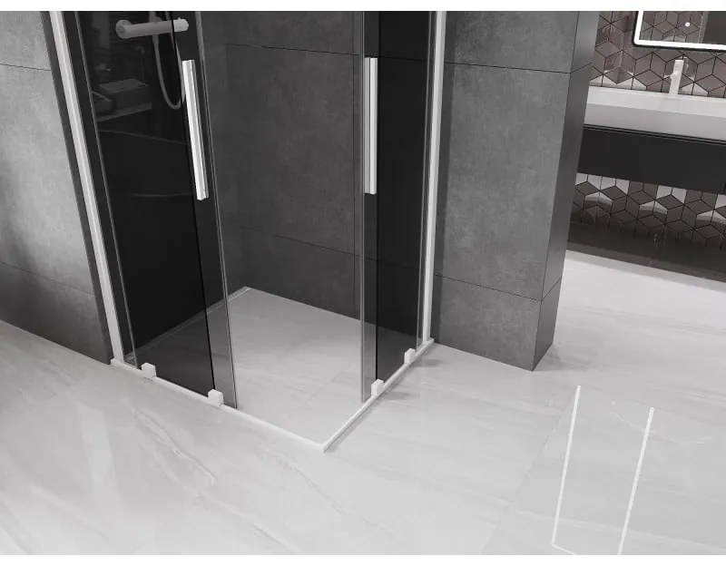 Mexen Velar Duo, sprchový kút s posuvnými dverami 100 x 90 cm, 8mm šedé sklo, biela matná, 871-100-090-42-20