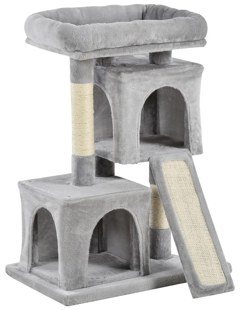 PawHut Škrabadlo pre mačky Zámok s plošinou, tri poschodia, 83 cm