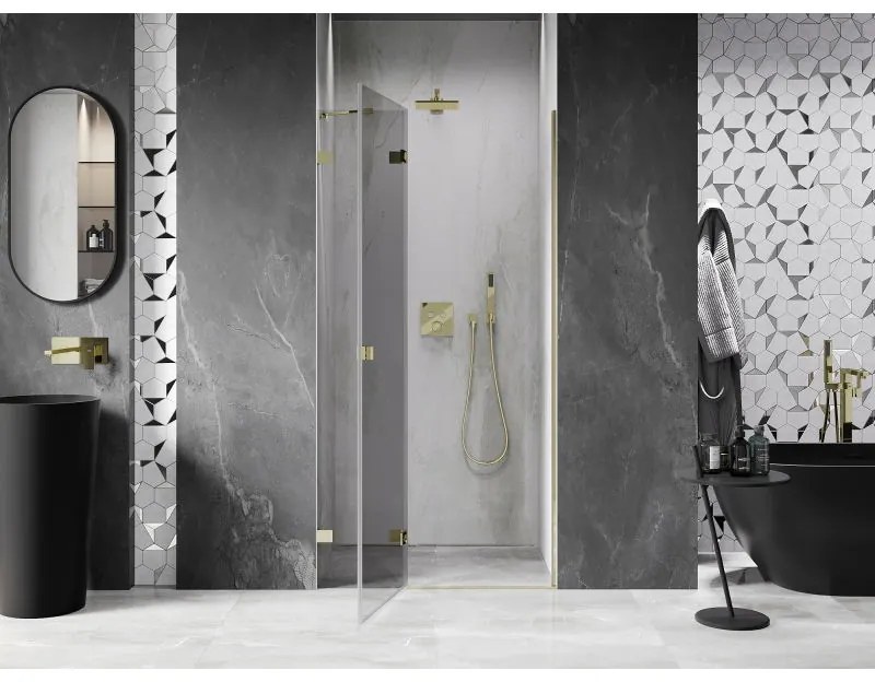 Mexen, Mexen Lunar výklopné sprchové dvere ľavé 115 cm, transparentné, zlaté - 834-115-000-50-00-L