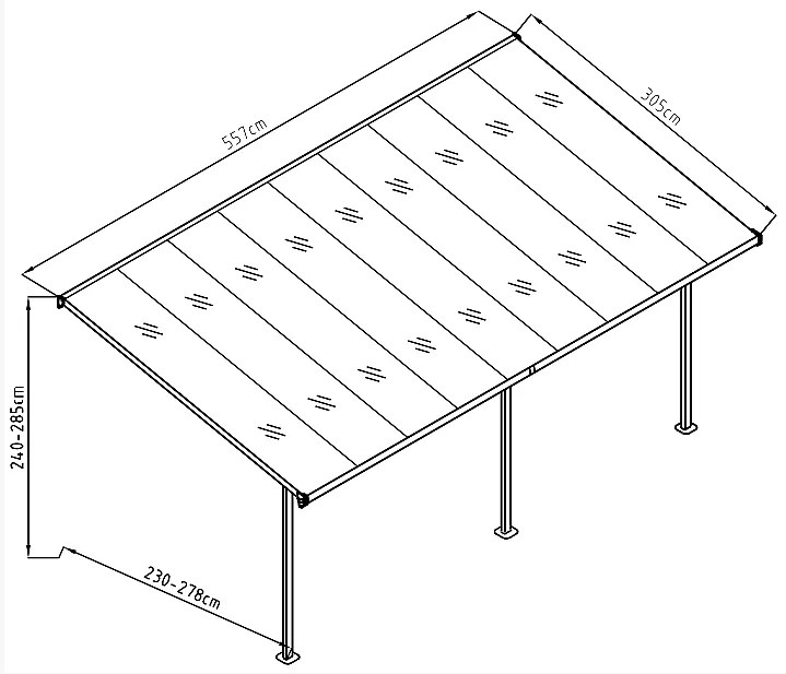 Pergola 557 x 305 cm (čierna + transparentná polykarbonát)