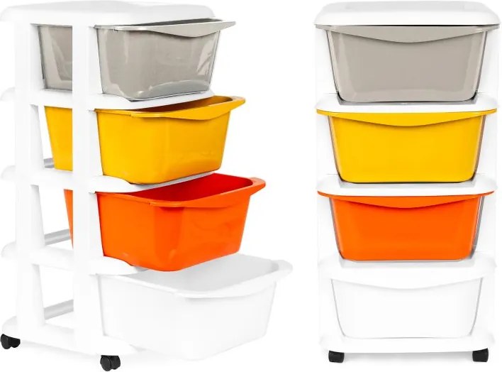 Pojazdný regál so 4 zásuvkami na kolieskach, plastový