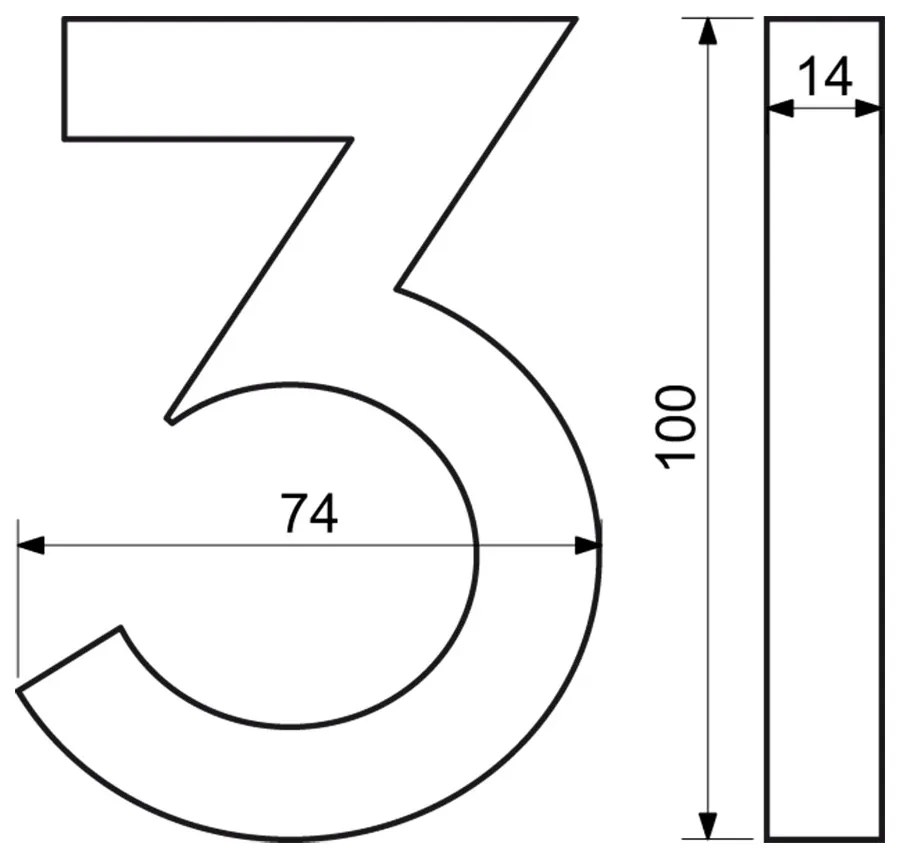 Domové číslo "3", RN.100LV, brúsené, strieborná