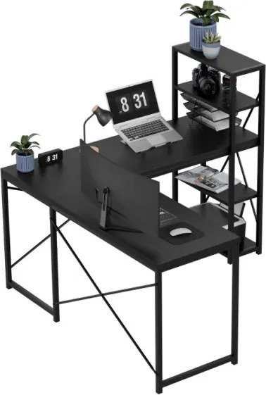 Rohový pracovný stôl s policami Leader 5.9 čierny