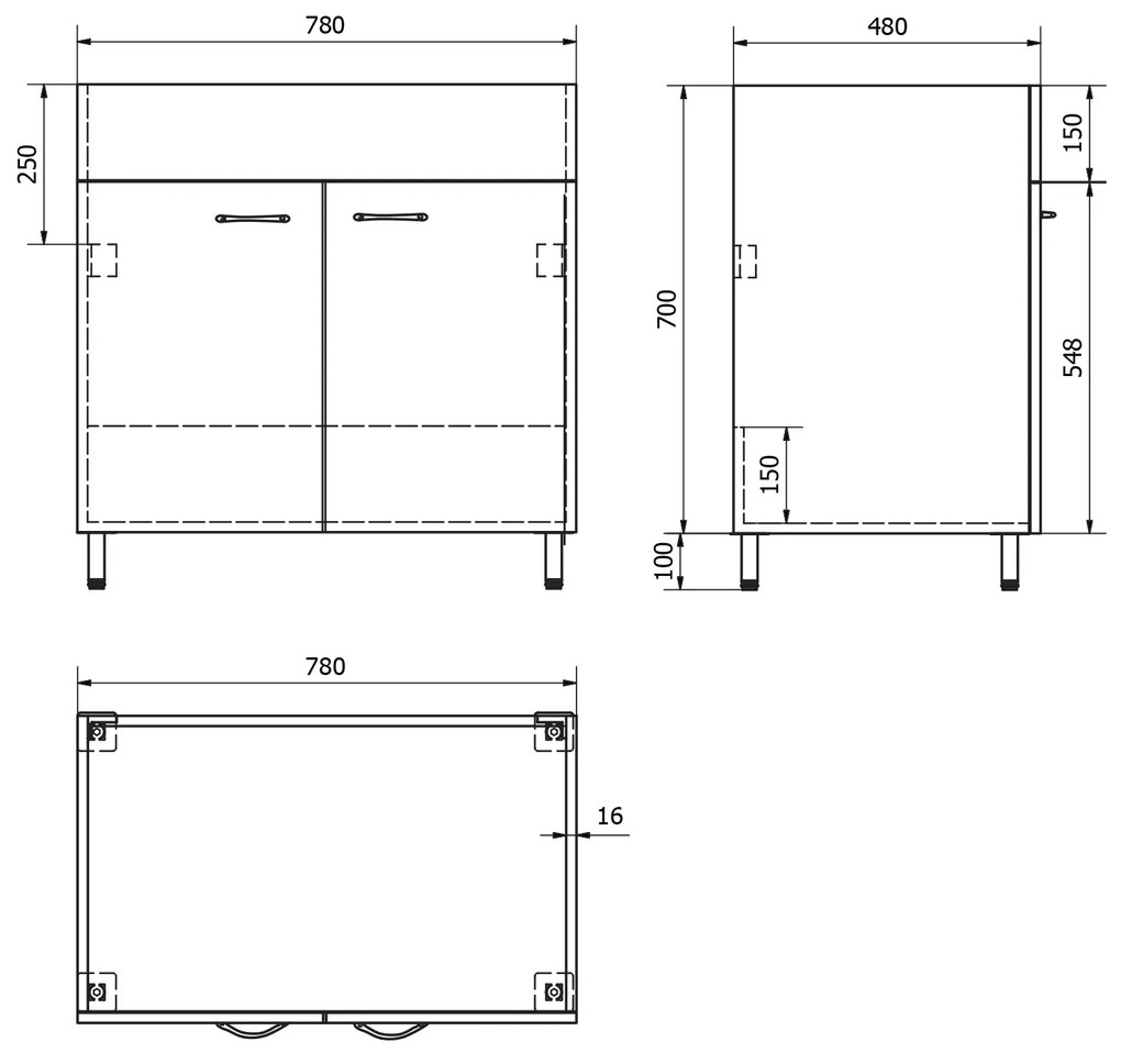 Aqualine Aqualine, Skrinka pod výlevku 78x70x48 cm, biela, 57036