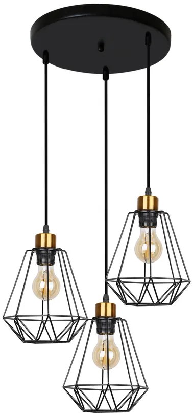 Candellux Čierno-zlatý závesný luster Primo pre žiarovku 3x E27 s guľatou základňou 33-06172